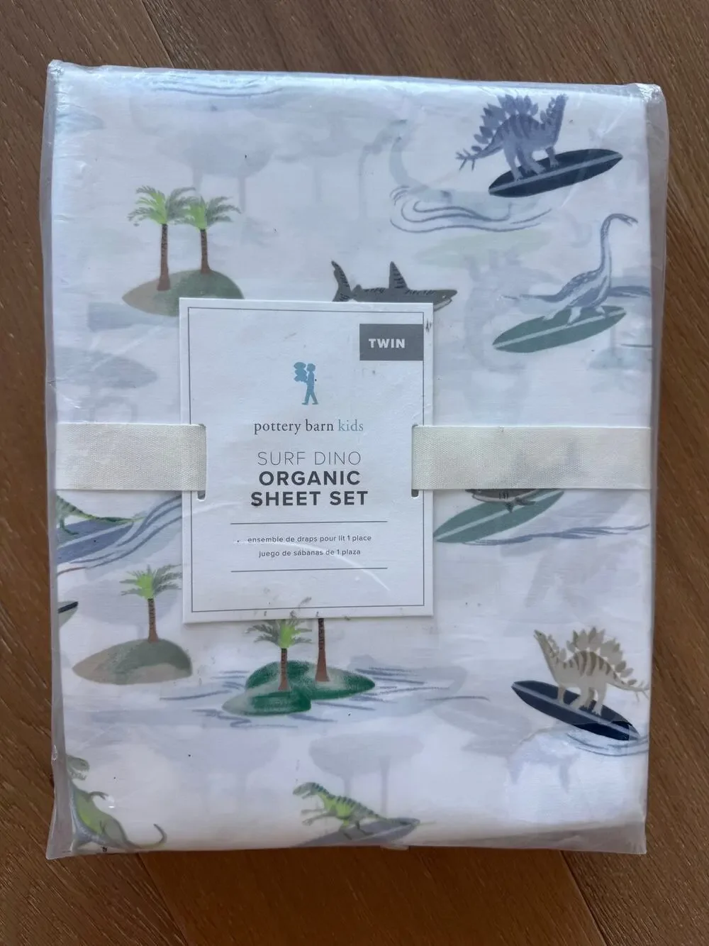 New Pottery Barn Kids Surf Dino Organic Sheet Set Twin